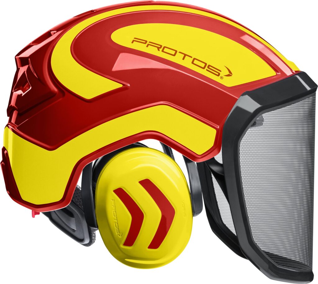 Helmet Protos® Integral Forest, G16 with visor, red-neon yellow