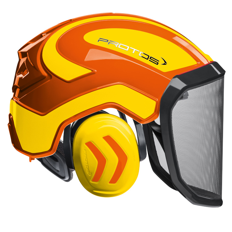 Helmet Protos® Integral Forest, G16 with visor, orange-neon yellow